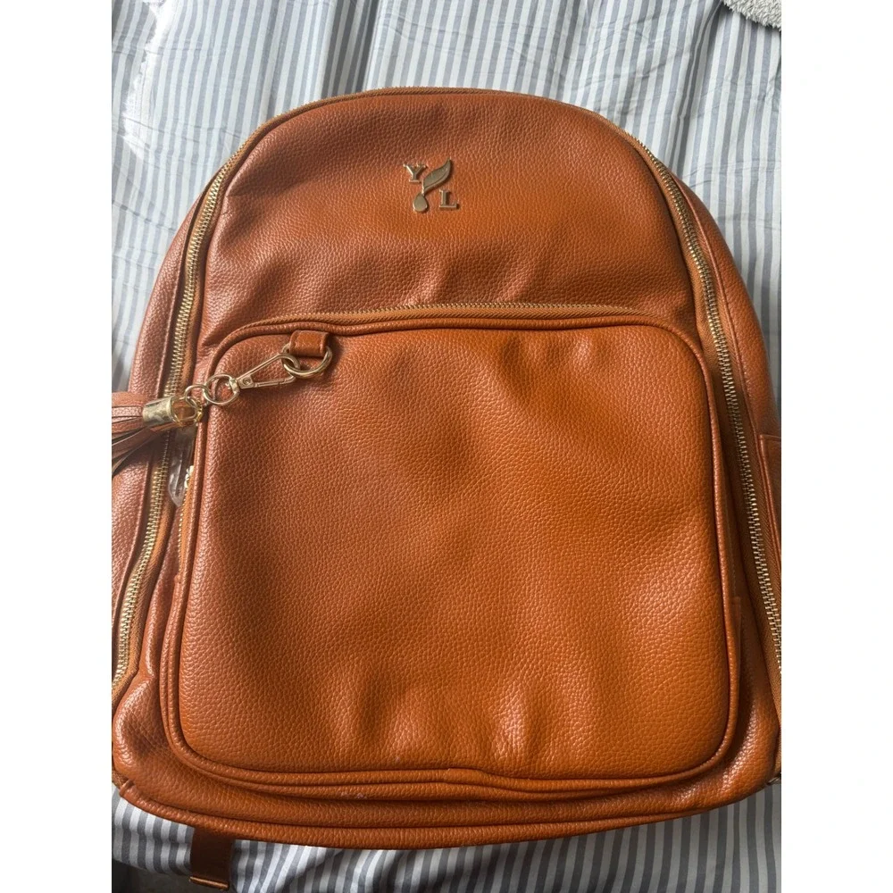 Young Living Essential Oil Carrying Case Backpack Tan Vegan Leather Teal Lining
